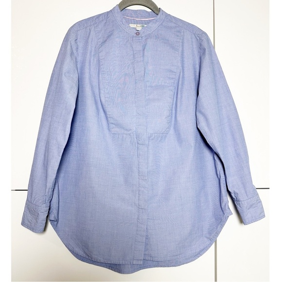 Boden Chambray Collarless Button Down Shirt Blue Size 8 - Picture 1 of 7